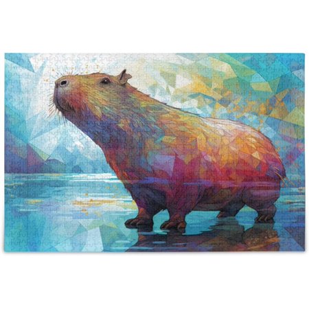 Hotbar Geometric Capybara Jigsaw Puzzle, 500 Pieces Paper Wood Composite Material Zigsaw with Storage Bag and Reference Picture Easy to Solve
