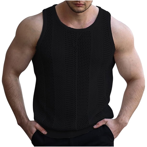 Camiseta para Hombres Verano Hueco Fuera de Punto Suéter sin Mangas Delgado de Punto Cuello Redondo Camiseta para Hombres