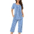 thumbnail image 2 of Asgosdo Womens Summer Pajamas Sets Short Sleeve Sleepwear Tops and Capri Pants Pjs Print Pajama Sets, 2 of 4