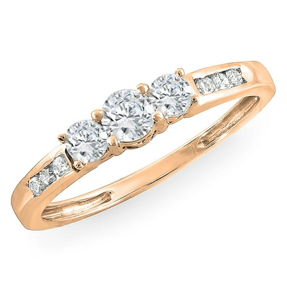 0.35 Carat (ctw) Thin 14k Gold Round Diamond Ladies 3 Stone Engagement Bridal Ring