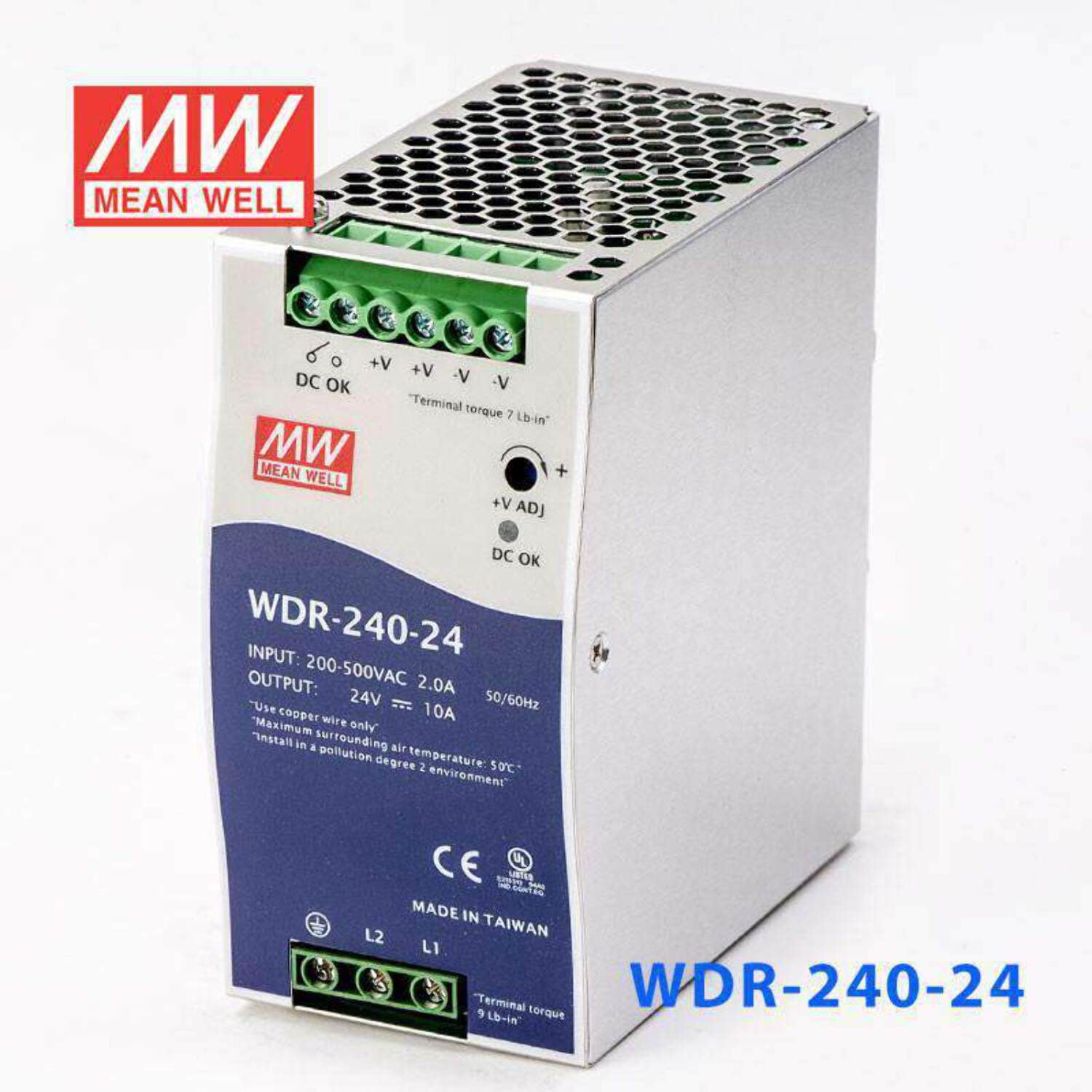 Mean Well WDR-240-24 Single Output Industrial Power Supply 240W 24V - DIN Rail