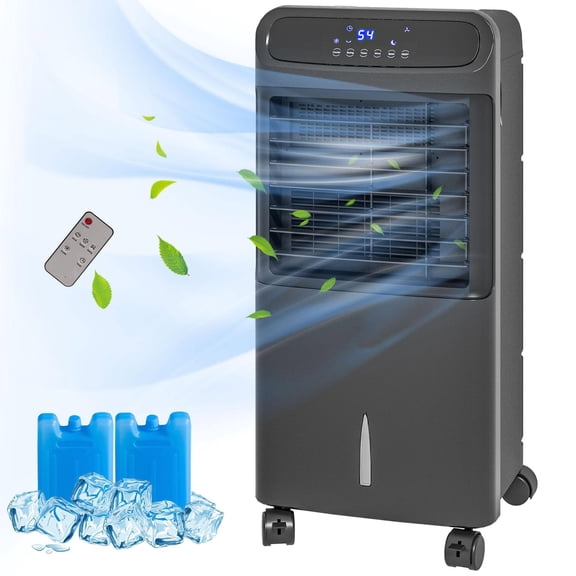 Resenkos 3-In-1 Ice Cooling Fan, Mobile Evaporative Air Cooler with Remote, Timer, Oscillating for Home Office, Black