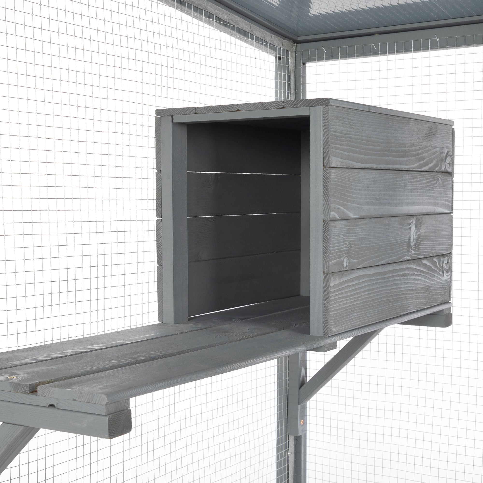 Pefilos 70" Outdoor Wood Cat House, 3 Floors Cat Enclosure Catio, Indoor Kitten Playpen with Resting Box, Cat Cage Waterproof Sunlight Roof, Gray