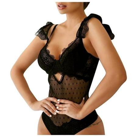 

Knosfe Teddy Hollow Out Bodysuit for Women Sleepwear Chemise Sexy Lingerie Women Lace Nightgown Babydoll