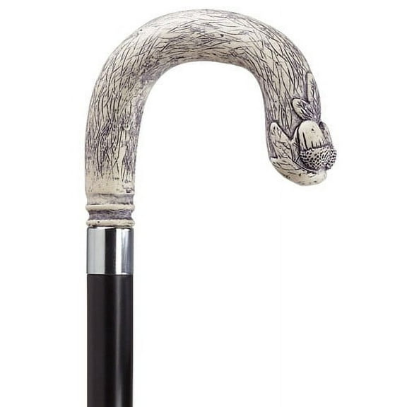 Walking Cane Scrimshaw Acorn Crook Cane Black Hardwood Shaft