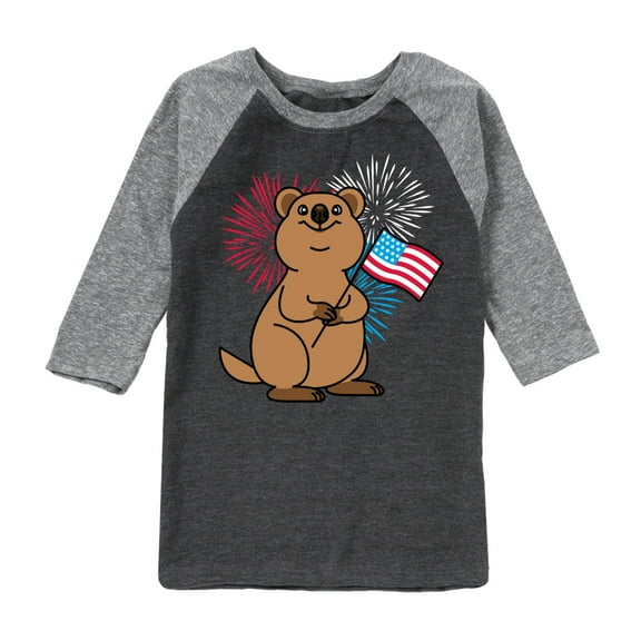 Instant Message - Quokka with American Flag & Fireworks - Toddler & Youth Raglan Graphic T-Shirt