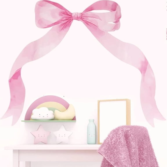 Large Pink Bow Wall Stickers 35.4x11.8 Inch for Removable Wall Decor, Feminine Bedroom Aesthetics with Sweet Girl Style, Big Ribbon Designs in Pink Theme for Room Decorations