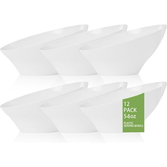 12 Pack White Plastic Serving Bowls - 54 OZ Angled Table Salad and Fruit Bowls Disposable for Chip&Candy - Ideal for Party & Wedding