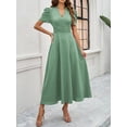 thumbnail image 4 of Krumba Summer V-Neck Women Dress: Puff Short Sleeve A-Line Midi - Casual for Beach Party Wedding Guest Light Green Size L, 4 of 6