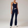 thumbnail image 6 of Miluxas Womens Contrast Trim Workout Sets 2 Piece Gym Yoga Outfits Crossover Waist Tummy Control Flare Leggings Matching Bodycon Crop Tank Top Navy, 6 of 7