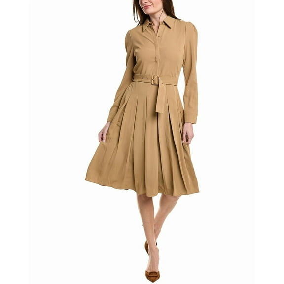 English Factory womens  Pleated Collared Midi Dress, l, Brown