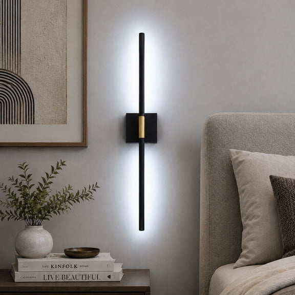 YANSUN 2-Light Black Gold Dimmable Timing LED Wall Sconce with Remote Control, Wireless Installation, USB Charging, for Bedroom,  Living Room, Hallway(2-Pack)