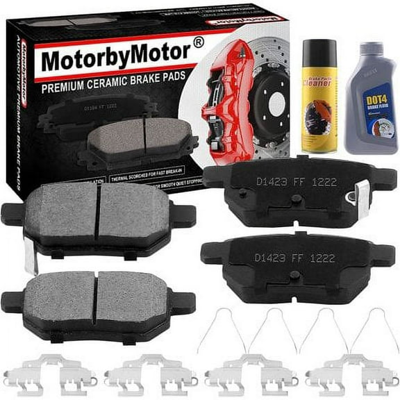 4PC Rear Ceramic Brake Pads with Hardware Kits & CLEANER DOT4 FLUID Fits for Toyota Corolla Matrix Prius Plug-In Prime Yaris, Lexus Ct200H, Pontiac Vibe Scion TC IM XB Low Dust Brake Pad