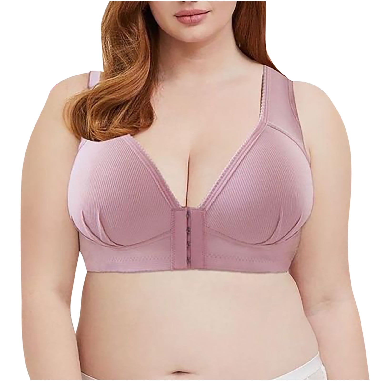 Plus Size Front Closure Elastic Push Up Comfort Bra,Women's Wirefree Lace Bra,Everyday Bras for Women