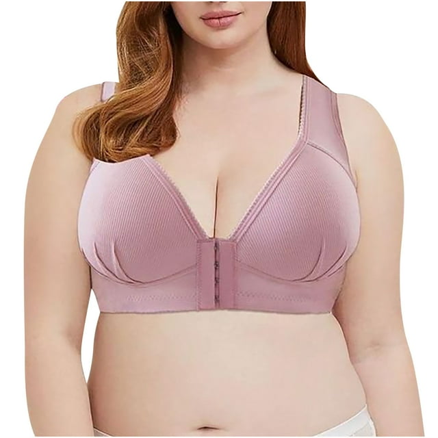 RKSTN Bras for Women Front Closure Plus Size Full Coverage Bra Solid Color V Neck Underwire One-Piece Everyday Underwear