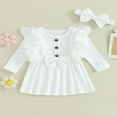 thumbnail image 2 of Toddler Baby Girl Fall Dress Ribbed Long Sleeves A-line Princess Dresses with Headband, 2 of 8