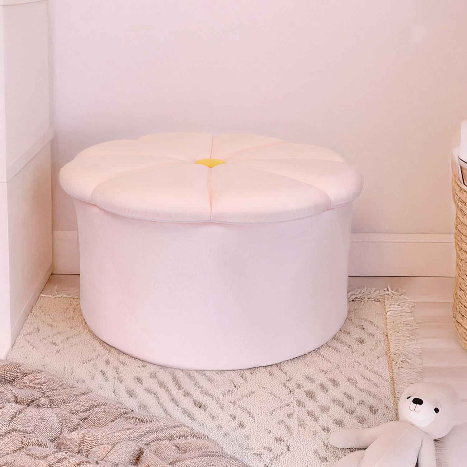 Mainstays Kids Pink Daisy Ottoman with Hidden Storage