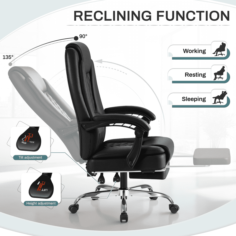 Homall Home Office Chair Adjustable Executive Leather Chair With Arms Ergonomic High Back Cushion Lumbar Back Support Computer Desk Chair,Black