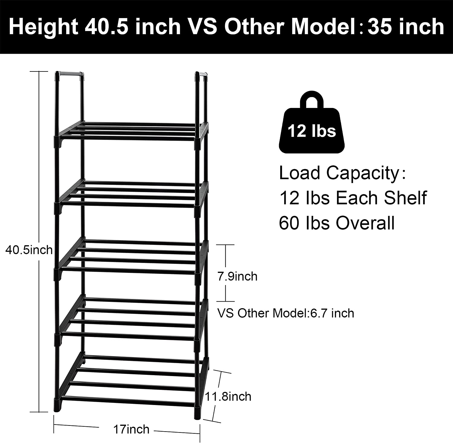 KOMI 5-Tier Metal Shoe Organizer Rack - Compact, Durable & Easy Assembly for Entryway | Accommodates 10-12 Pairs of Shoes