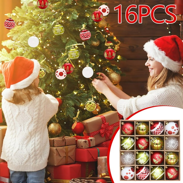 Bolas navideñas de plástico irrompibles | Juego de 16 bolas de purpurina galvanizadas con forma de pavo real para decorar el árbol y el hogar | Decoraciones navideñas seguras para niños