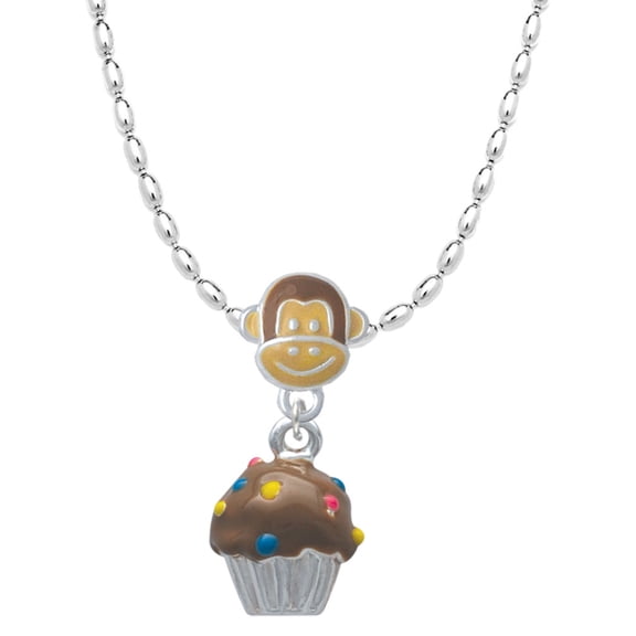 Delight Jewelry Silvertone 3-D Chocolate Cupcake with Sprinkles Mia Monkey Charm Necklace