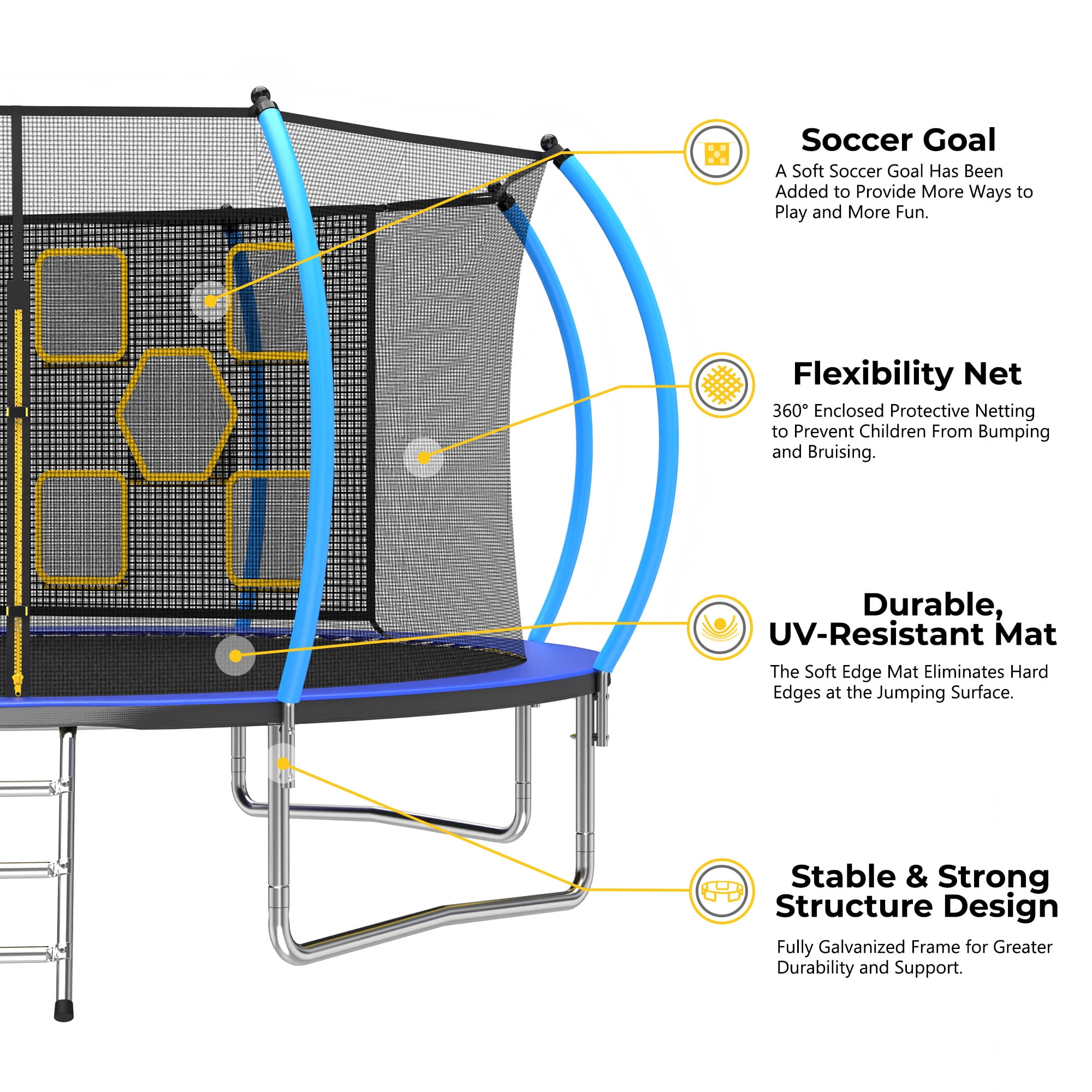 Mersco 12FT/14FT Trampoline for Kids with Mulifunctional Target Cloth,Outdoor Recreational Trampolines with Enclosure Net ,Ladder,Jumping Trampoline Space for Birthday Festival Gifts,Blue