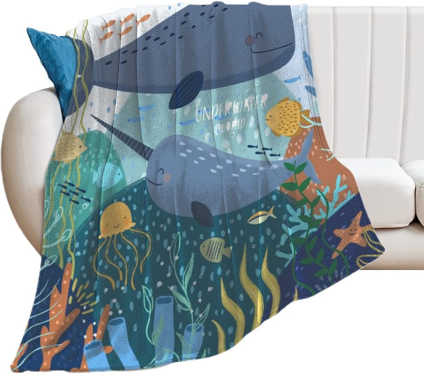 Flannel Blanket Marine Life Throw Blanket Soft Fleece Plush for Couch