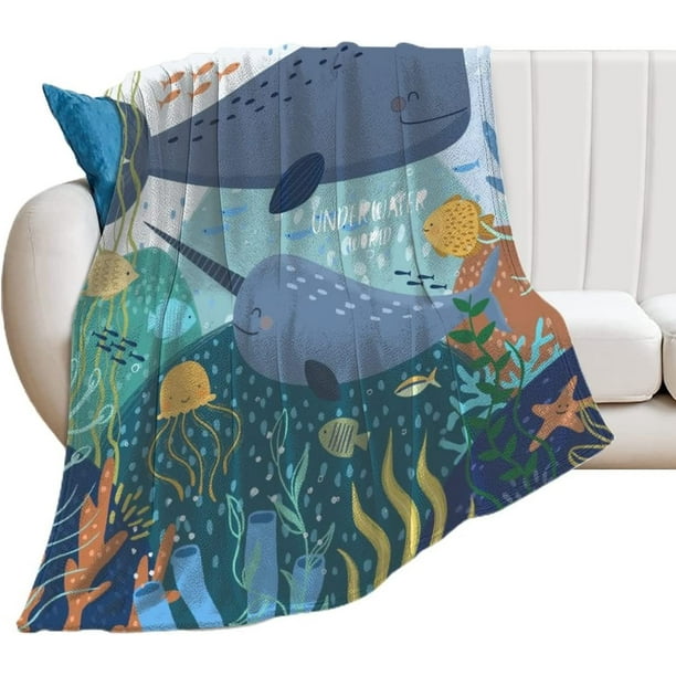 Flannel Blanket Marine Life Throw Blanket Soft Fleece Plush for Couch