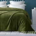 Exclusivo Mezcla Queen Size Flannel Fleece Blanket, 90x90 Inches, Olive