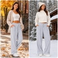 thumbnail image 7 of Wide Leg Corduroy Pants for Women Casual Lounge Drawstring Elastic Waist Work Pants with Pockets, 7 of 7