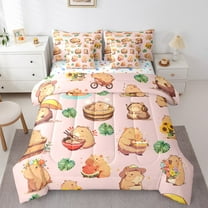 Erosebridal Cartoon Capybara Bedding Sets Twin Size,Tropical Leaves Comforter Sets with Sheets,Animal Room Decorative,Reversible,Lightweight,7-Piece