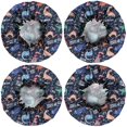 thumbnail image 2 of Shower Caps,DarkBlue Cartoon Dinosaurs Text Pattern Waterproof Shower Cap for Women 4 Pieces,Double Reusable Hair Cover for Shower PEVA Elastic Stretch Hem, 2 of 7