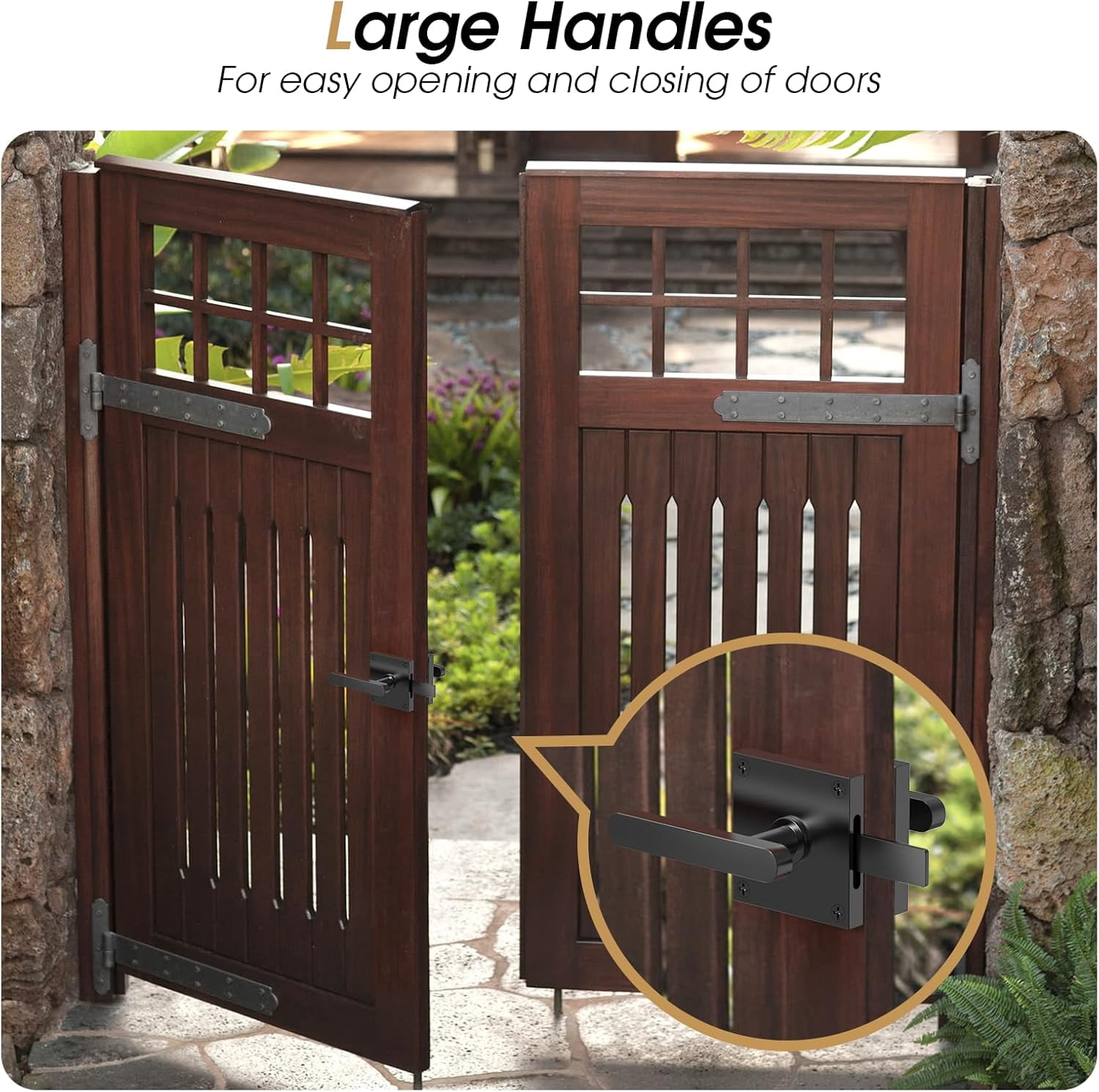 Double Side Gate Latch, Heavy Duty Gate Latch for Wooden Fence, Black Fence Gate Latch with Handles for Wooden Gates, Pool Gate, Backyard, Garden