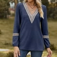 thumbnail image 2 of Npasoilc Tops for Women Trendy Jacquard Long Sleeve Elastic Cuff Lace Patchwork V-Neck Lightweight Breathable Blouse Solid Color Casual Loose T-Shirts, 2 of 6