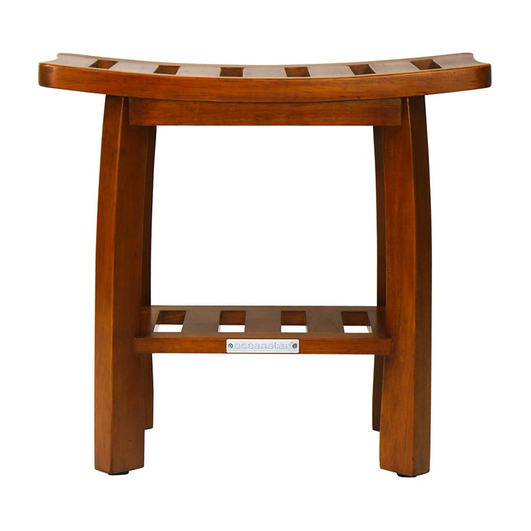19.01 in. D x 11.02 in. W Solid Wood Spa Shower Bench with Storage Shelf in Teak 19.01 in. D x 11.02 in. W Solid Wood Spa Shower Bench with Storage Shelf in Teak