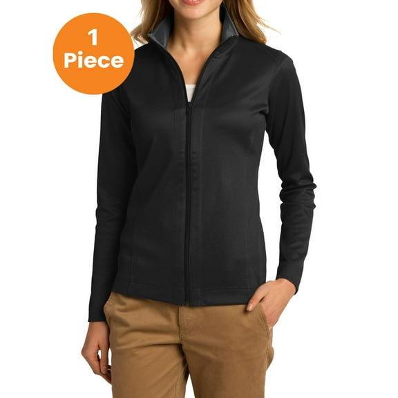 Port Authority L805 Ladies Vertical Texture Full-Zip Jacket, Black/ Iron Grey, XL, Womens Activewear