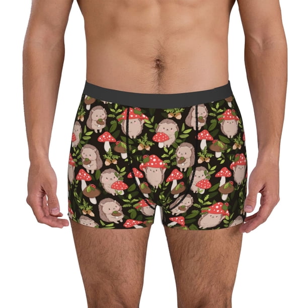 Balery Edgehog and Mushrooms Calzoncillos bóxer para hombre, ropa interior de algodón suave y transpirable con cinturilla de nailon-Large