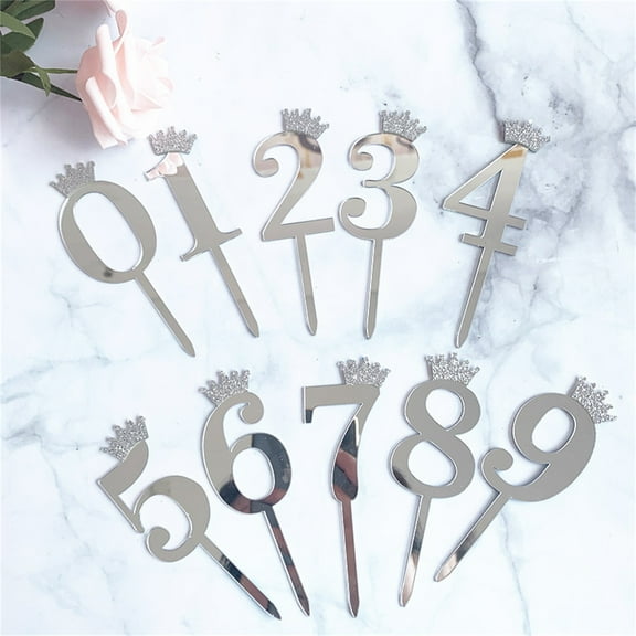 Limei Cake Toppers Acrylic Numbers 0-9 Crown Cake Toppers Silver Glitter Crown Cake Toppers for Child Adults Birthday Party Wedding Anniversary Cake Decorations