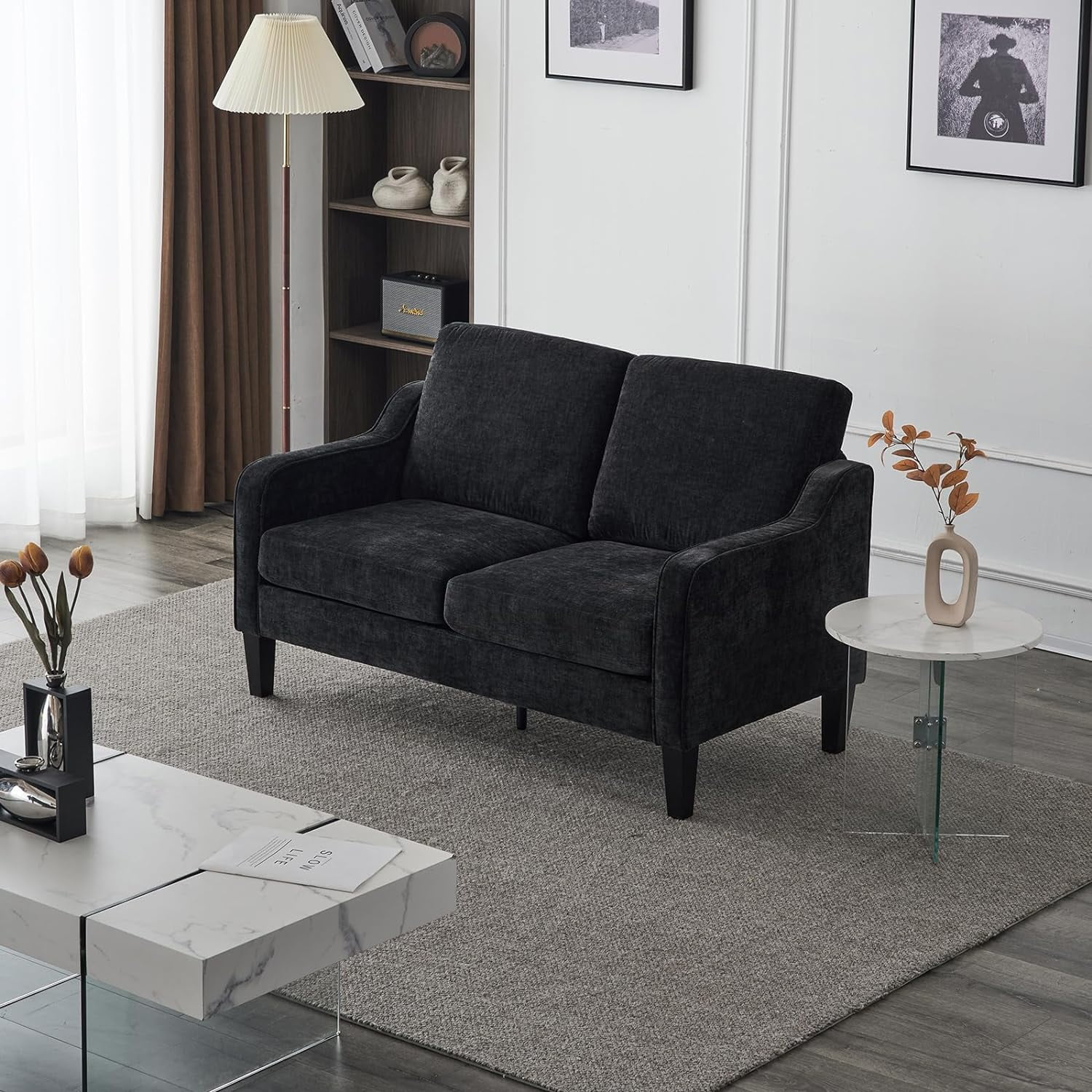 VINGLI Mid-Century Modern Compact Scooped Armrest Loveseat