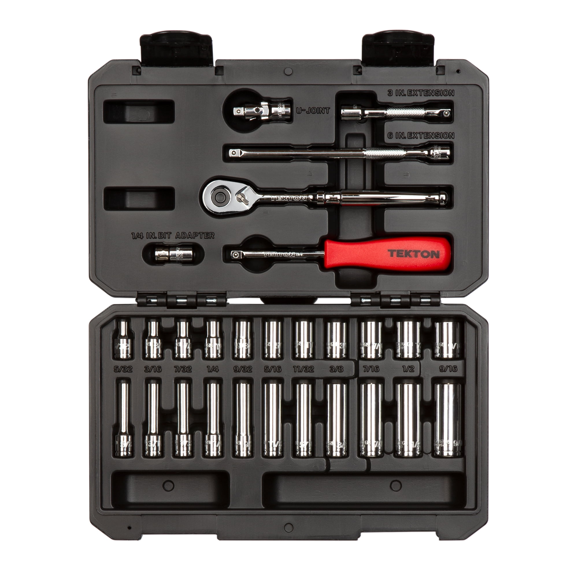 TEKTON 1/4 Inch Drive 6Point Socket & Ratchet Set, 29Piece (5/329/16
