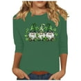 thumbnail image 2 of asdoklhq T Shirts for Women Printed Casual Round Neck Pullover Three-quarters Sleeve T-shirt Army Green 3X, 2 of 4