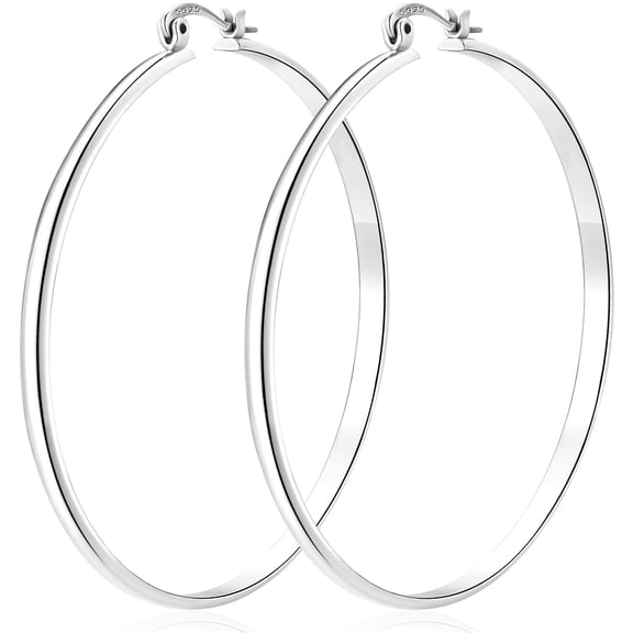 LUNVKY 18K White Gold Plated Hoop Earrings for Women S925 Sterling Silver Post Hypoallergenic Chunky 50mm Earrings Birthday Graduation Mothers Day Jewelry Gifts Her Mom Girlfriend Wife Adults Ideas