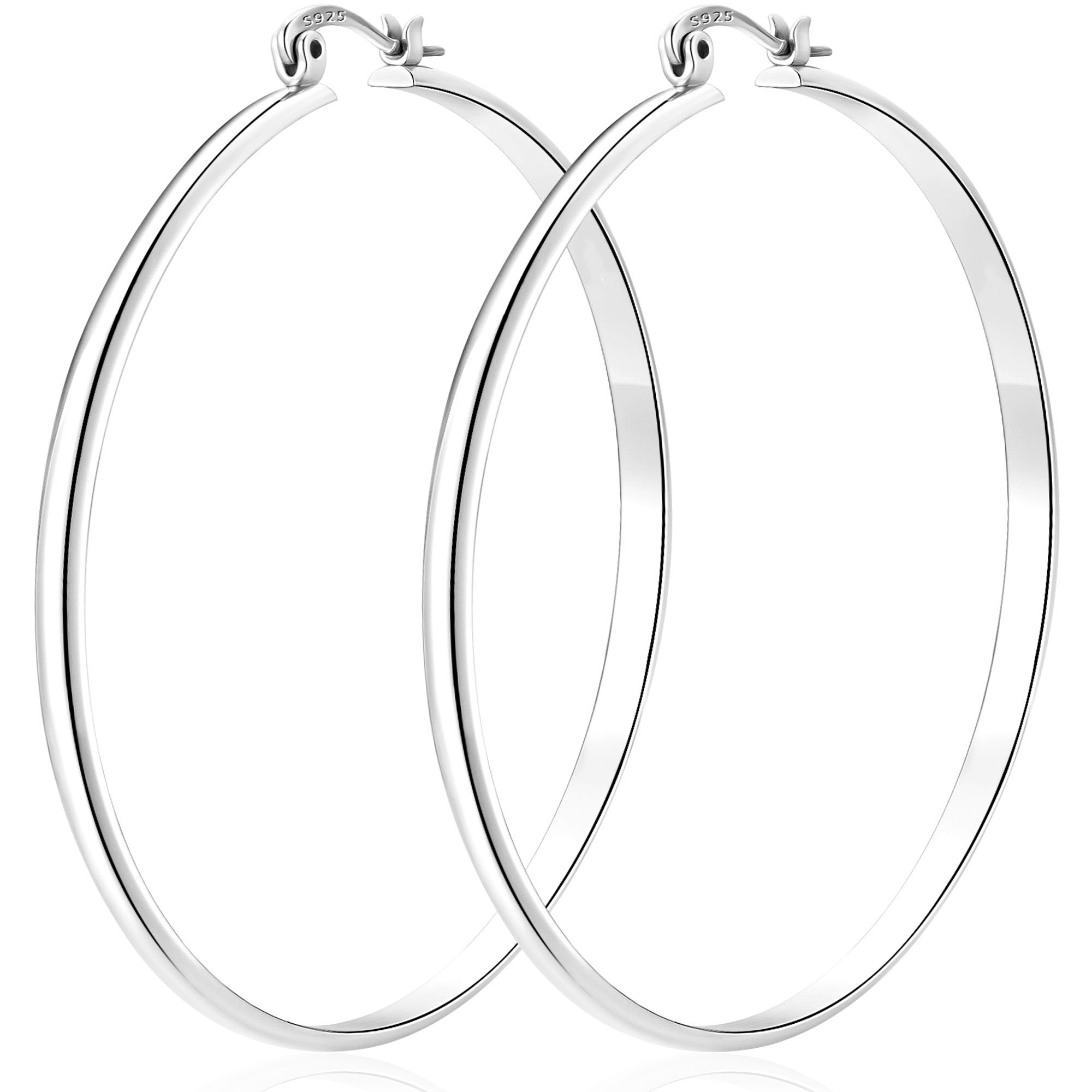 LUNVKY 18K White Gold Plated Hoop Earrings for Women Big Chunky S925 Sterling Silver Post Hypoallergenic Earrings Birthday Graduation Jewelry Gifts Teen Her Mom Girlfriend Wife Adults Ideas 50mm