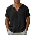 thumbnail image 2 of DayScoop Mens Casual T-Shirts Summer T Shirts Solid Color Fashion Short Sleeved V-neck Lazy Beach Linen Tops Tees, 2 of 6