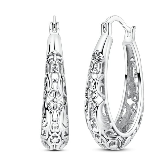 MULA European 925 Sterling Silver Hoop Earrings Filigree Hollow Flower Lucky For Women Jewelry