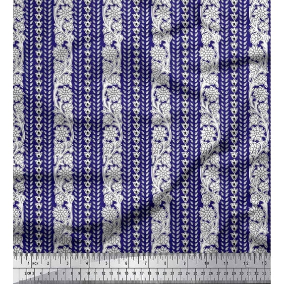 Soimoi Rayon Crepe Fabric Leaves & Floral Block Print Fabric by The Yard 46 Inch Wide