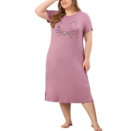 

Agnes Orinda Women s Plus Size Comfy Pajamas Cute Cat Print Side Pocket Nightgown