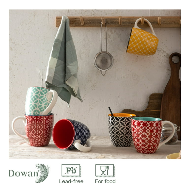 DOWAN Coffee Mugs Set of 6, 19 oz Large Porcelain Mugs with Handle for Coffee Tea and Cocoa, Ceramic Coffee Cups for Women Men, Vibrant Colors