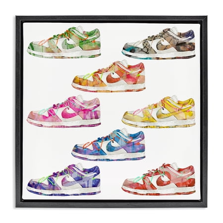 Stupell Industries Modern Rainbow Sneakers Beauty & Fashion Painting Black Floater Framed Art Print Wall Art  18 x 18