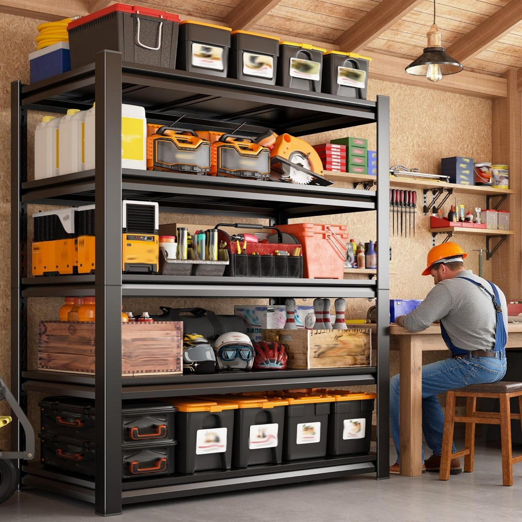 Sailvan 3000LBS Heavy Duty Garage Shelving, 5-Tier Adjustable Metal Storage Shelves, Industrial Steel Utility Rack, 48"W x 24"D x 72"H,Black